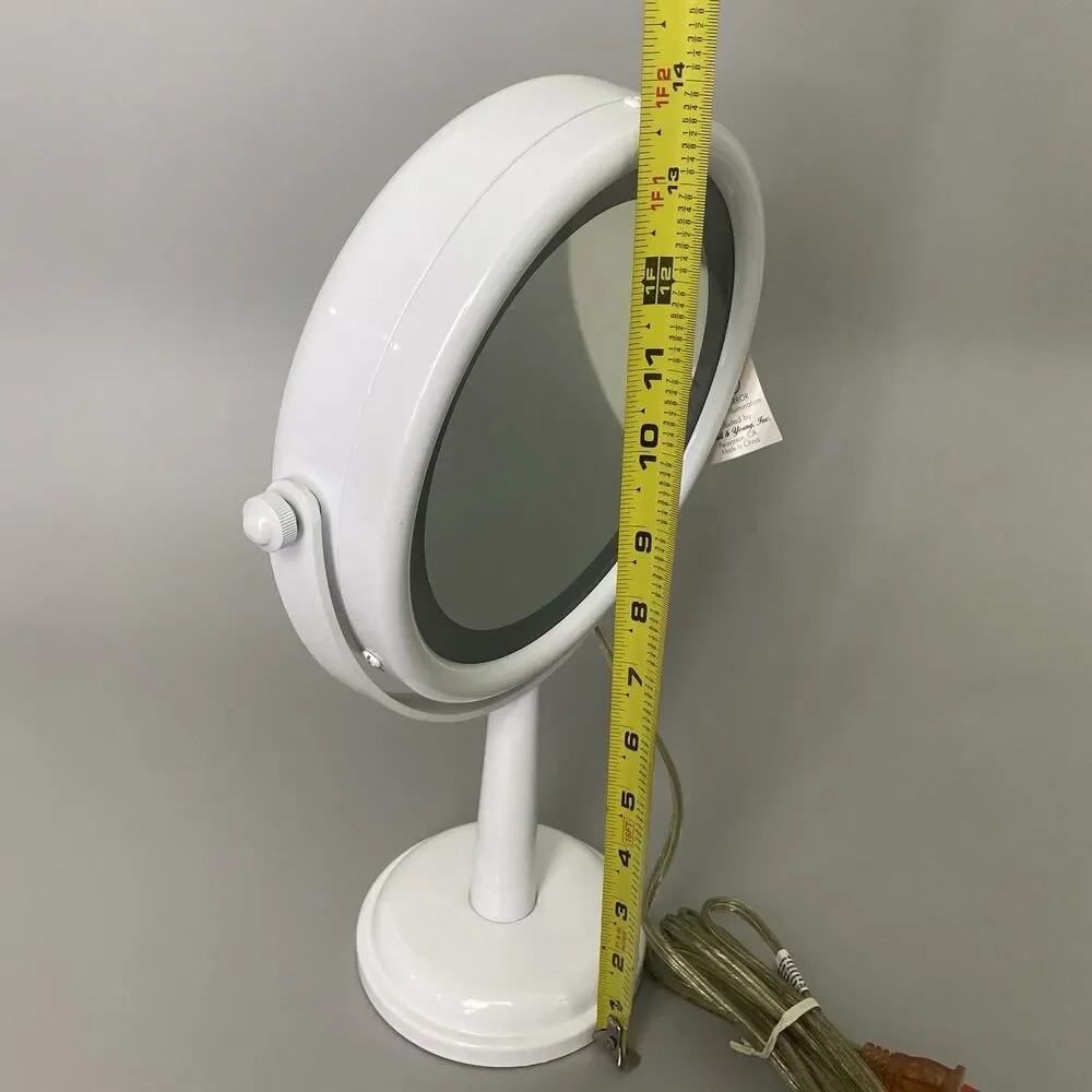 Vintage Lighted Vanity Makeup Mirror Round White Plug In 5x plus Magnification